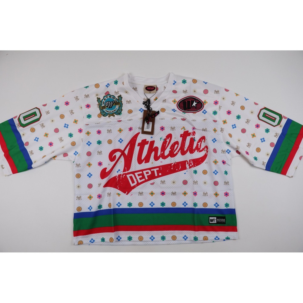 Watson Studios Athletic Dept Jersey White Monogram Floral Size L MSRP 150 NWT